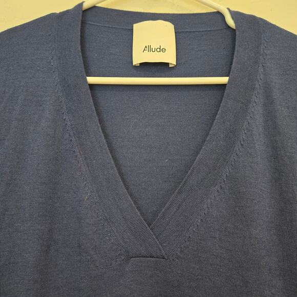 ALLUDE Blue 100% Virgin Wool Deep V-Neck Oversized Slouchy Classic Sweater, XS - Picture 4 of 9